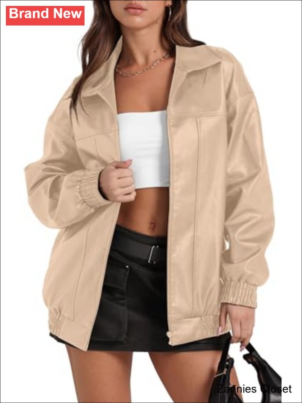 ✨Sampeel Faux Leather Oversized Motorcycle Bomber Jacket Womens Fall